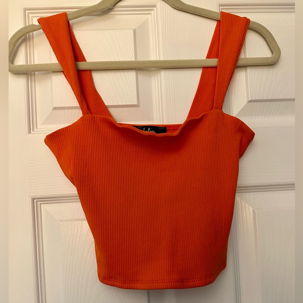 Lulu’s Orange Ribbed Women's Square Neck Crop Tank Top Size M